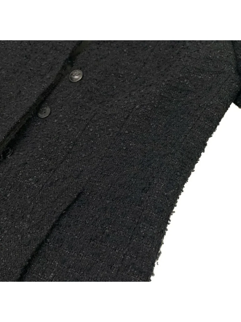Chanel Jacket M Black CC Logo Button Tweed Long Sleeve Wool